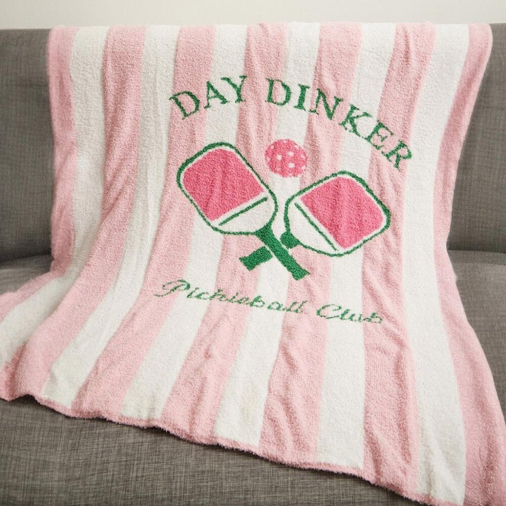 Terry Beach Blanket Striped Day Dinker Pickleball Player Club Pink Green NEW
